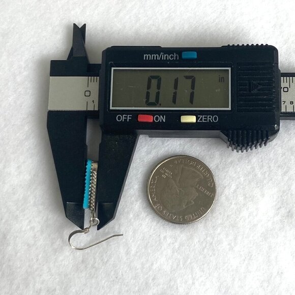 Sterling Silver 925 Dainty Southwest Style Carved Blue Leaf Dangle Earrings - Picture 16 of 16